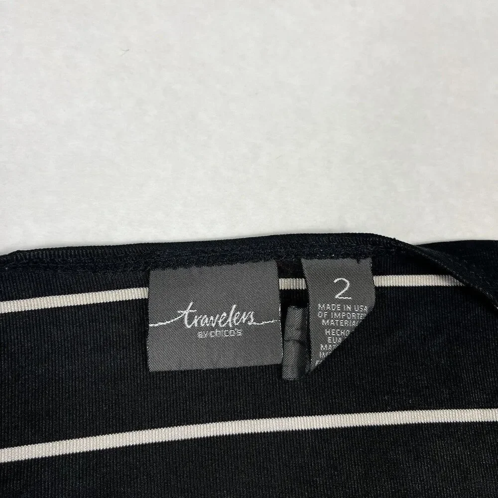 Chicos Travelers Cardigan Jacket Stripe Open Front Work Casual Stretchy 2 L FLAW